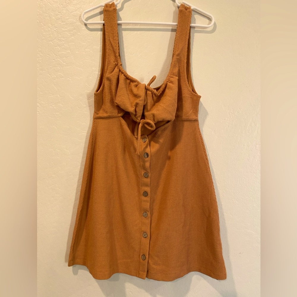 Free People Beach Olivia Ribbed Knit Cutout Tie Front Button Mini Dress large